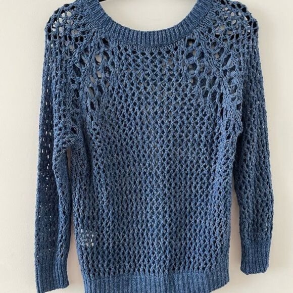 SANDRO Blue Sweater Chunky Open Knit Crochet Size 1 US SMALL - Picture 2 of 10